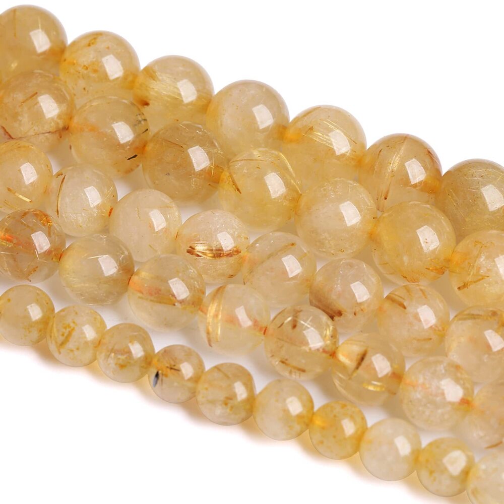 4159 10MM 36PCS Natural Stone Golden Rutile Quartz Beads Gemstone 2A Grade